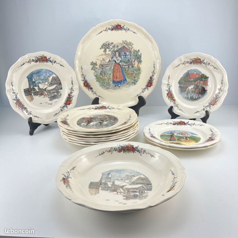 Service Sarreguemines Obernai – Faïence Alsace – Lot complet 14 pièces – Superbe état (image 1)