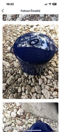 Marmite Vintage 70 - Faitout Tôle émaillée Bleu Pastel Avec Sa Passoire