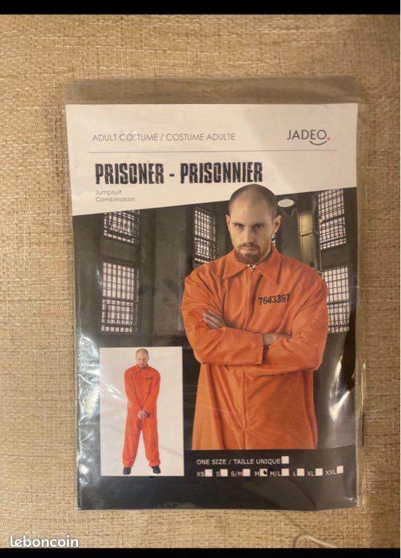 Déguisement Prisonnier homme / Femme Orange Costume complet Neuf Taille M - Vêtements