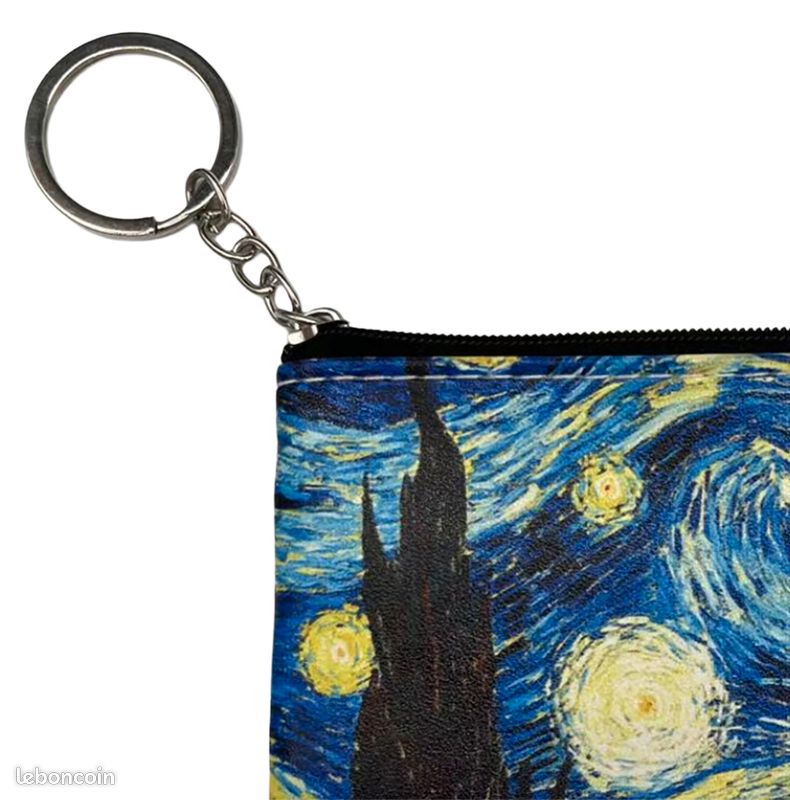 Pochette simili cuir double face, 14x9cm, anneau en métal, doublure intérieure, la nuit étoilée de Van Gogh (image 4)