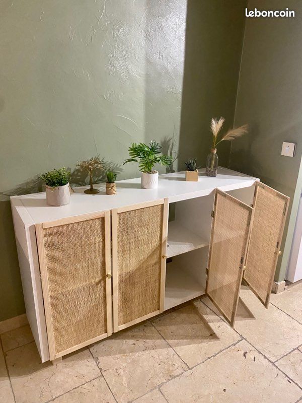 NEUF - Meuble bois blanc en cannage | 4 portes (image 6)