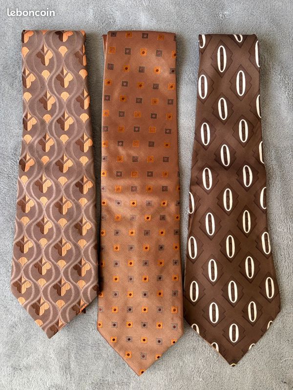 Cravate Vintage - Tons Marron Et Rose - Tissu Rétro - Occasion