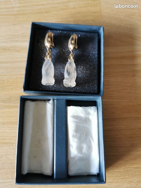 Boucles D'oreilles Cristal Signées DAUM France - Métal Doré Clips - Occasion