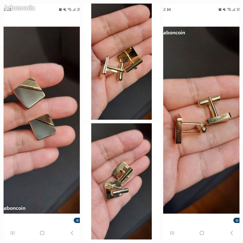 Boutons De Manchette Vintage - Métal Doré Et Argenté, Ancien Bijou De Chemise Pour Homme