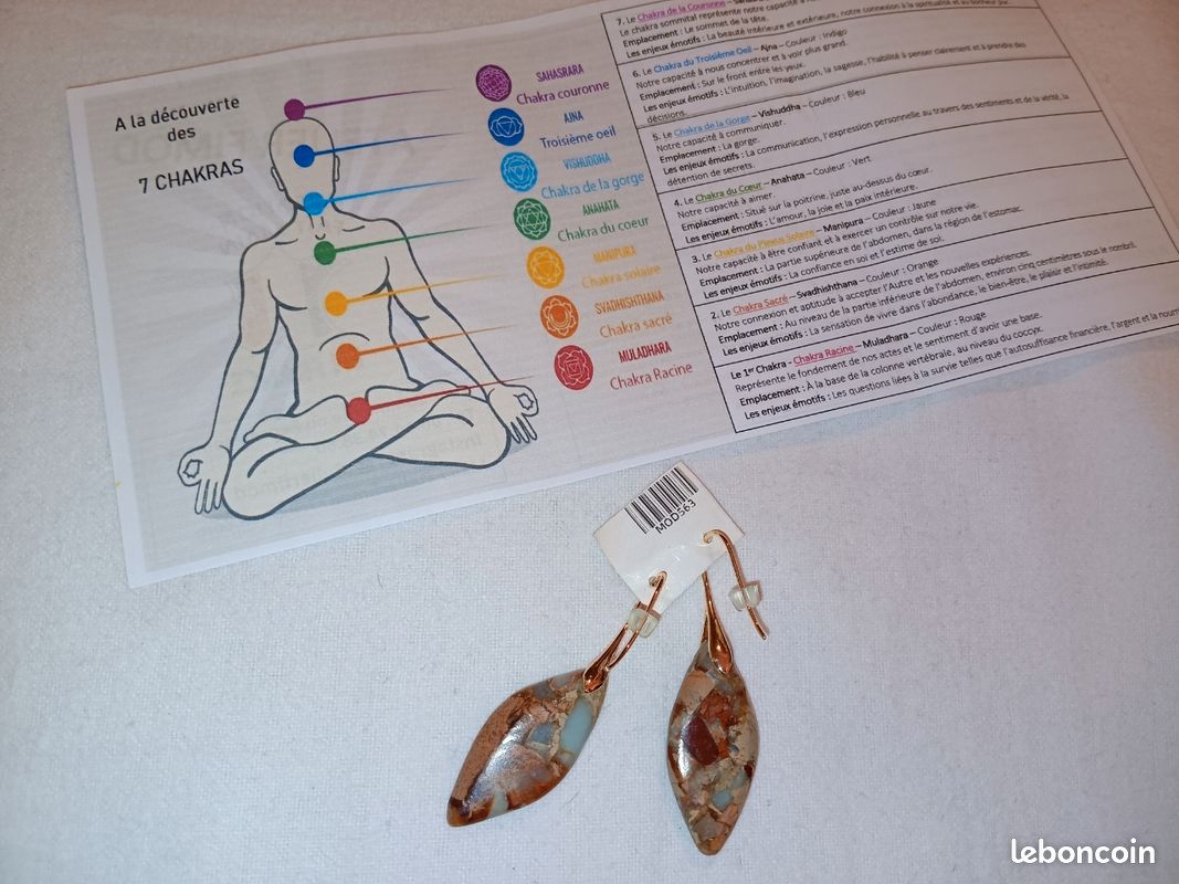 Boucles D'oreilles 7 Chakras En Pierres Naturelles - Multicolores, Crochets, Neuf Avec étiquettes