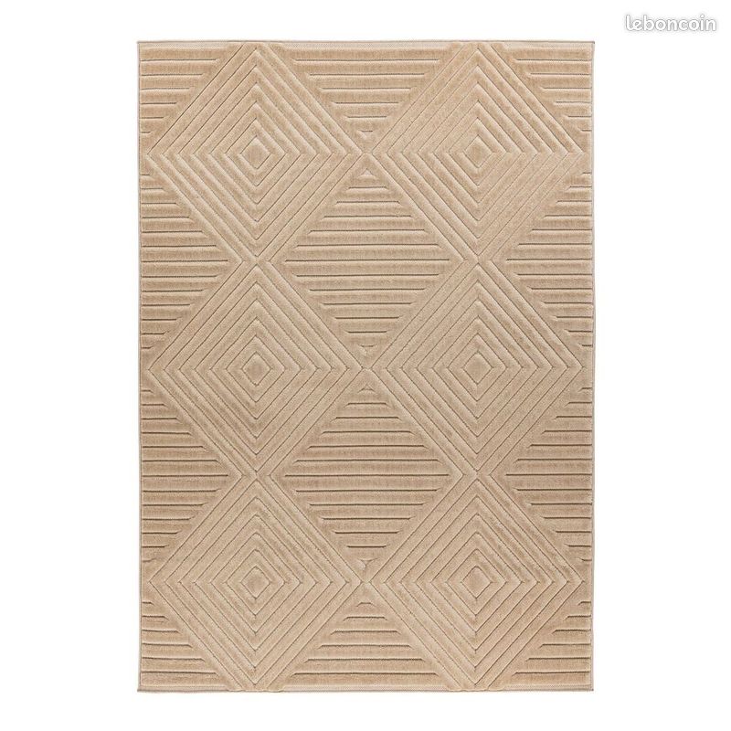 Tapis extérieur et intérieur 3D moderne graphique Bianca Beige 120x170 (image 1)