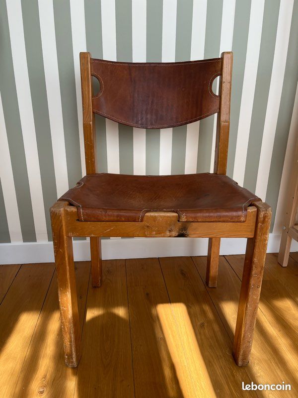 Fauteuil design en bois et cuir, camel (image 2)