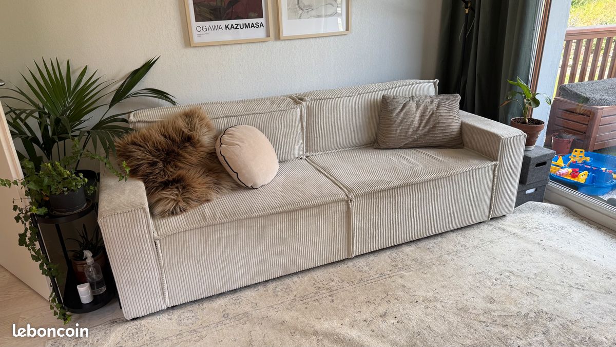 Canapé convertible en velours côtelé avec coffre L230cm (image 4)