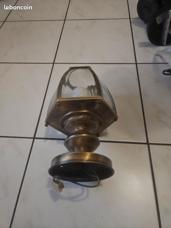 Ancienne lanterne en bronze/laiton et verre – luminaire vintage (image 1)