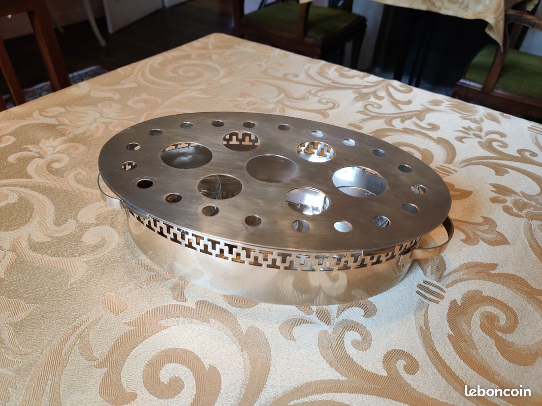 Plat Circulaire Métal Argenté Décor Frise De Rang De Perles De Style Louis Xvi 287088