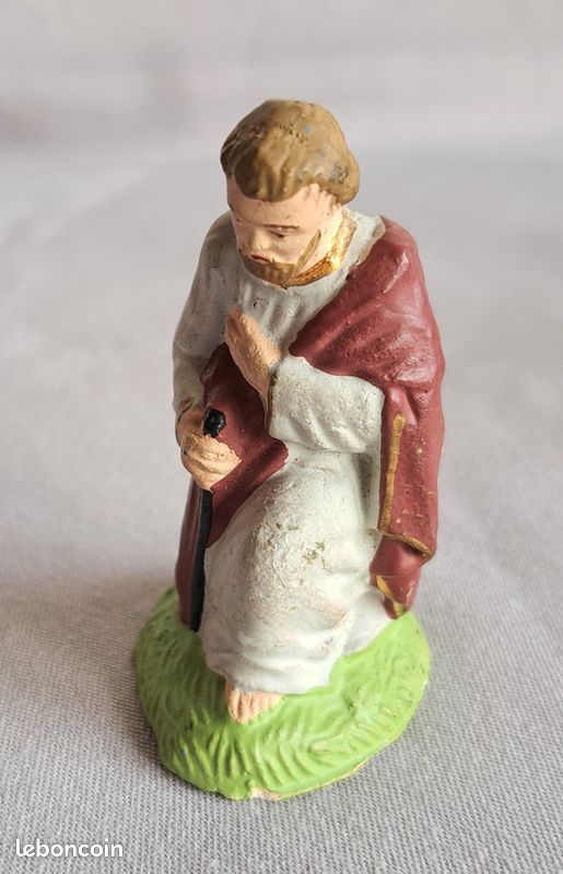 Ancien Santon Devineau Saint Joseph - Hauteur 13cm - Crèche De Noël Vintage