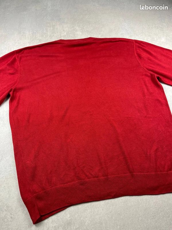 Pull Lacoste homme col V rouge taille XXL 100% coton logo croco petit crocodile vintage France #G27 (image 5)