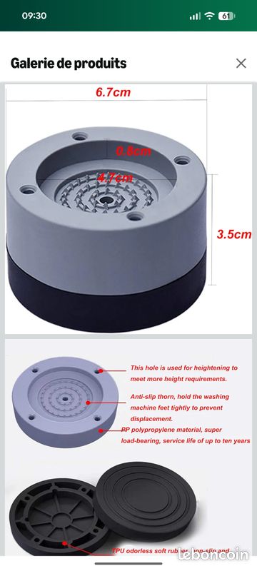 Lot De 8 Patins Anti Vibration Pour Machine à Laver, Tapis Pieds Caoutchouc Antidérapant Amortisseur De Vibrations Universel Anti Bruit Tampons Coussinets Pour Lave Linge, Sèche-linge, Meubles- 3.5cm