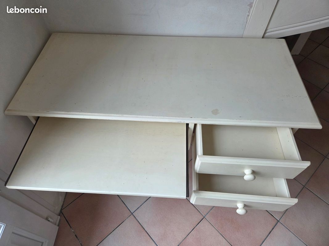 Bureau + chevets bois massif blanc (image 2)