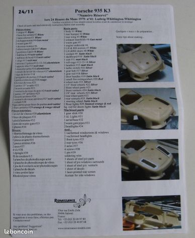 Kit Résine Renaissance – Porsche 935 K3 Le Mans 1979 – Échelle 1/24