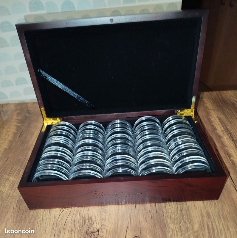 Boîte de rangement pour pièces de monnaie de 41 mm de diamètre avec 60 capsules
