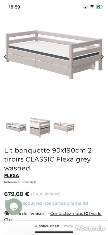 Lit 90x190 en bois blanc avec tiroir + matelas + couette + oreiller (image 1)