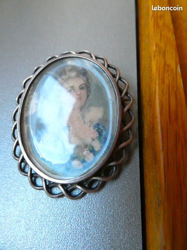 Broche XVIII eme peinture miniature Lapis-lazuli Doré - Vendu