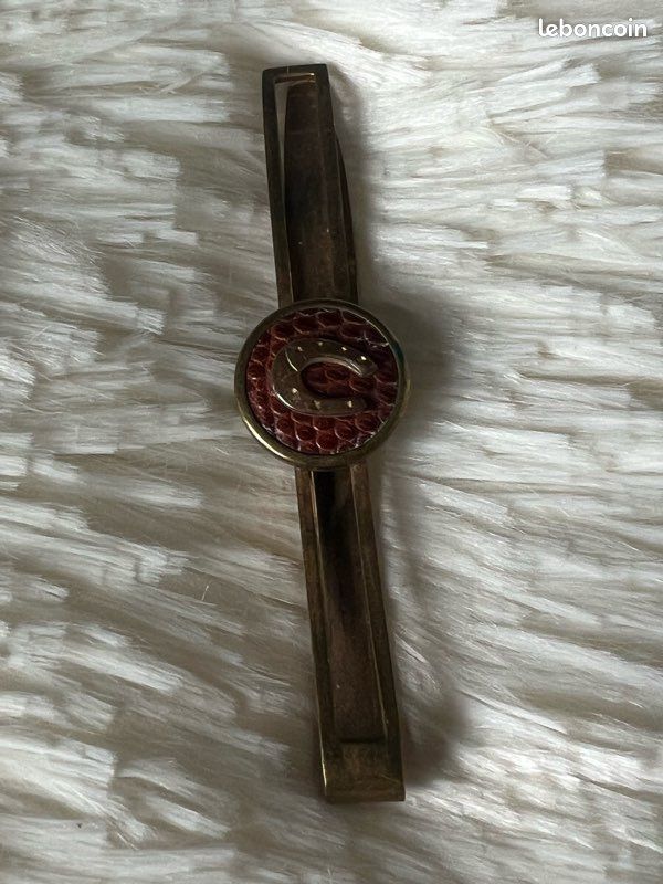 Vintage pince à cravate cravatte : Bordure classique corde ovale Design métal doré - France
