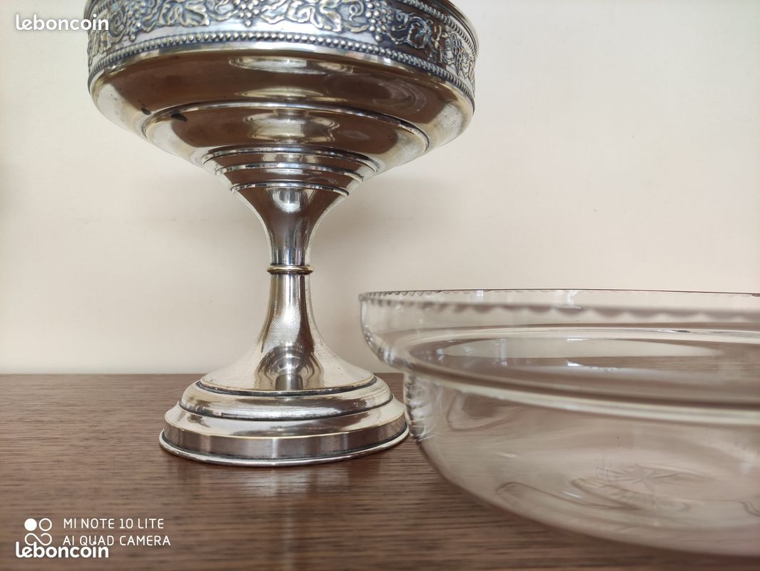 Paire Coupes Art Déco Métal Argenté et Verre Taillé (image 2)