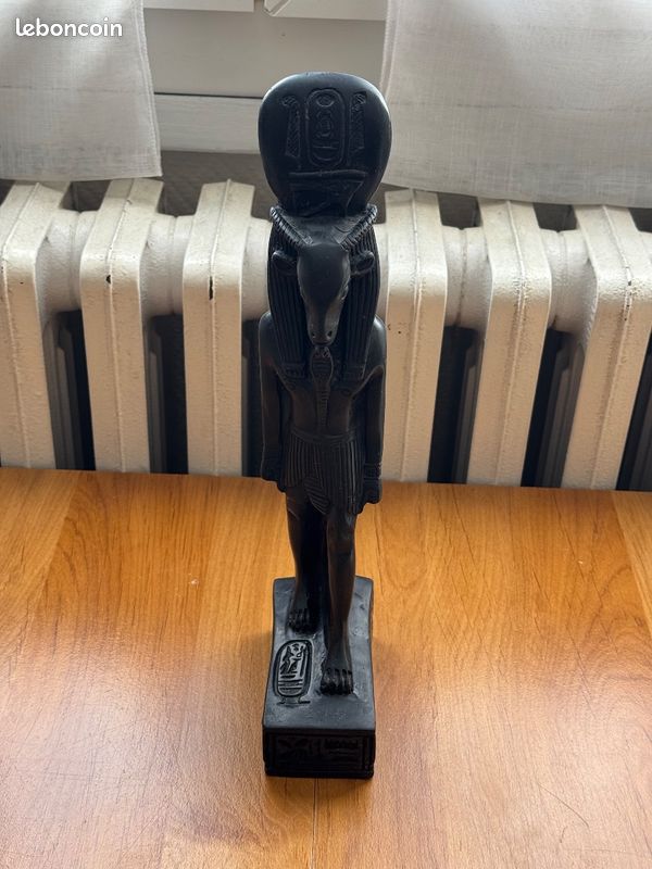 Statue egyptienne dieu Khnoum hieroglyphes authentique pierre noire collection (image 2)