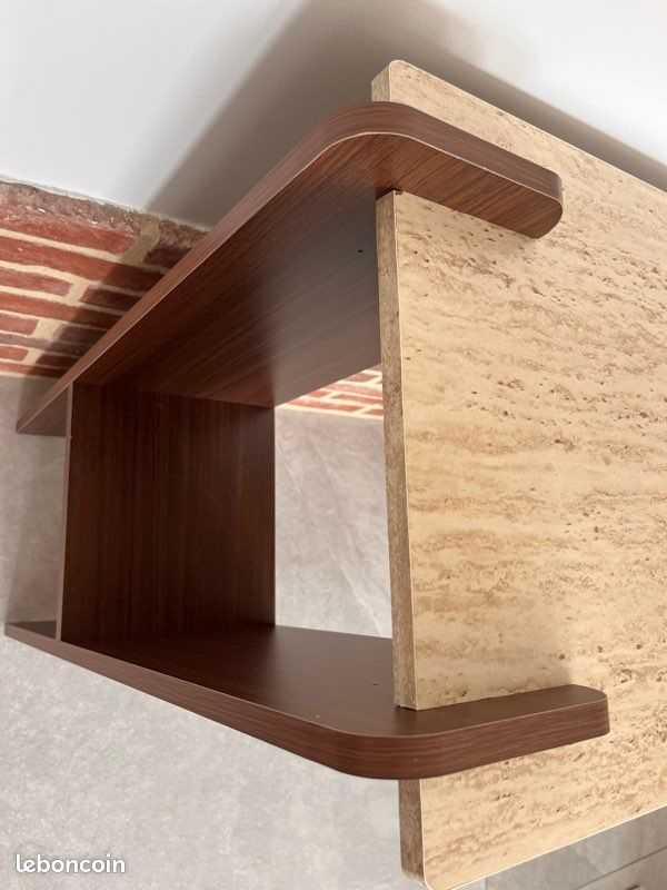 Console design art déco effet bois et travertin (image 5)