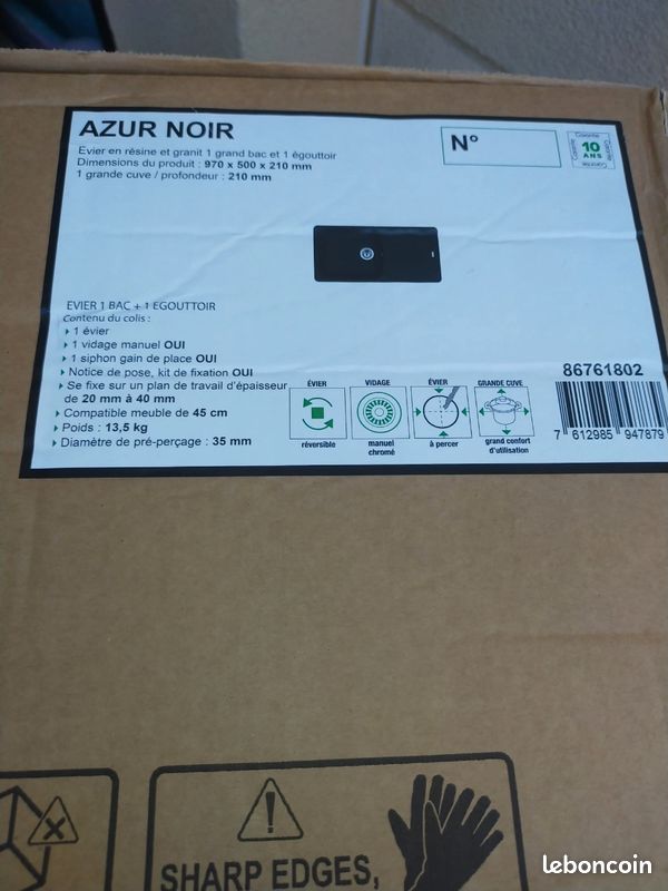 Évier Granit AZUR 1GB1E l.97x50 Noir neuf val.200e (image 7)