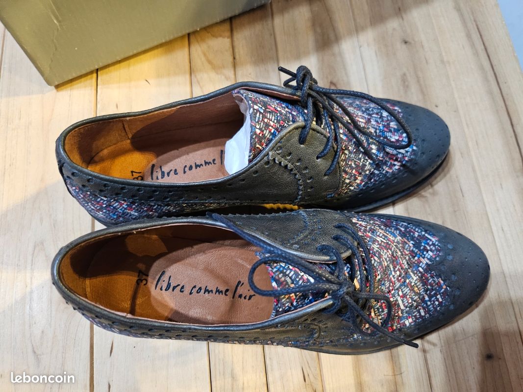 Derby femme tout cuir doublée cuir Libre comme l'air Yanis Bleu