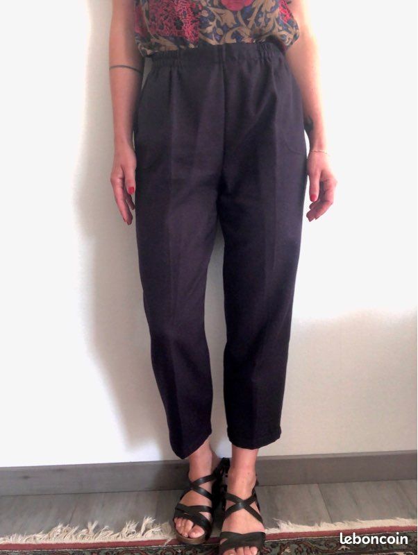 Pantalon vintage large taille haute couleur prune (image 3)