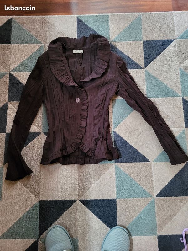 Veste -chemise marron en polyester froissé avec épaulettes (image 3)