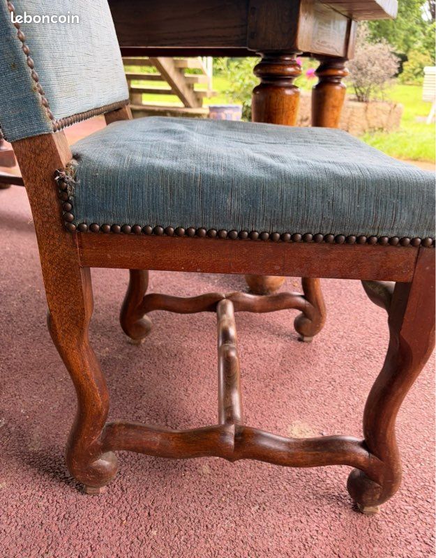 Chaise Louis XIII os de mouton velours bleu (image 2)