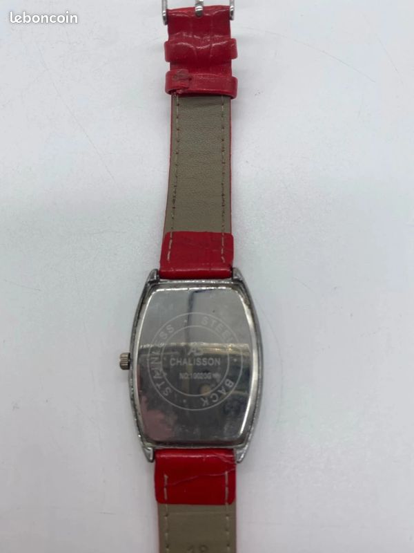 Montre femme Chalisson quartz cadran rectangulaire bracelet rouge effet croco Ai3 (image 6)