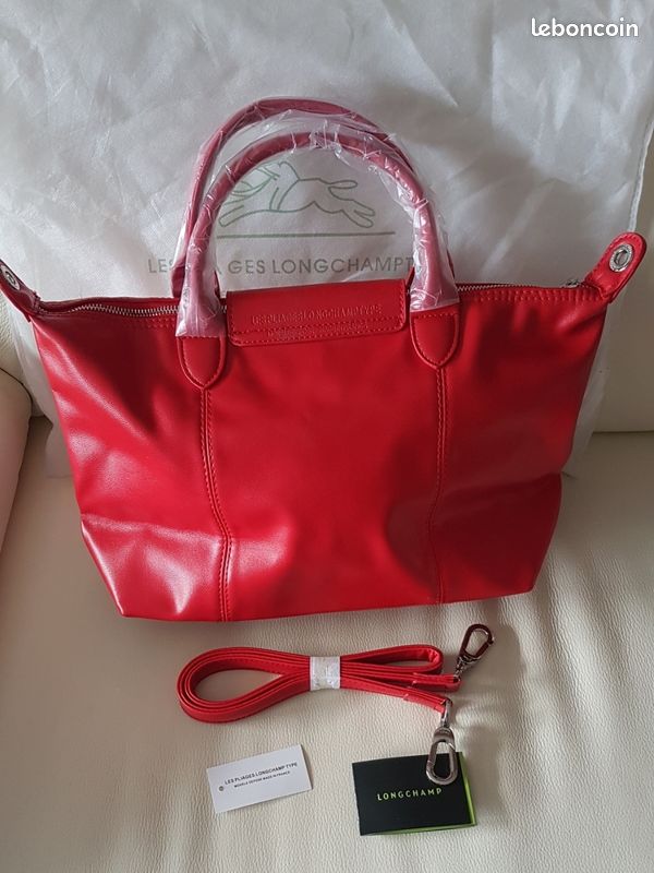 Longchamp sac à main Le Pliage taille L en cuir de vachette rouge