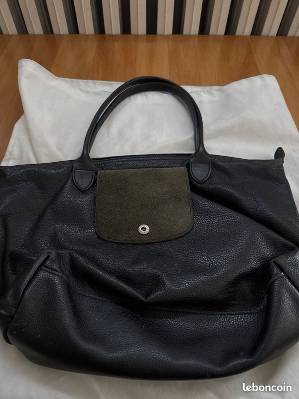 Sac Longchamp Le Pliage Cuir noir authentique - Tres bon etat avec pochette (image 5)