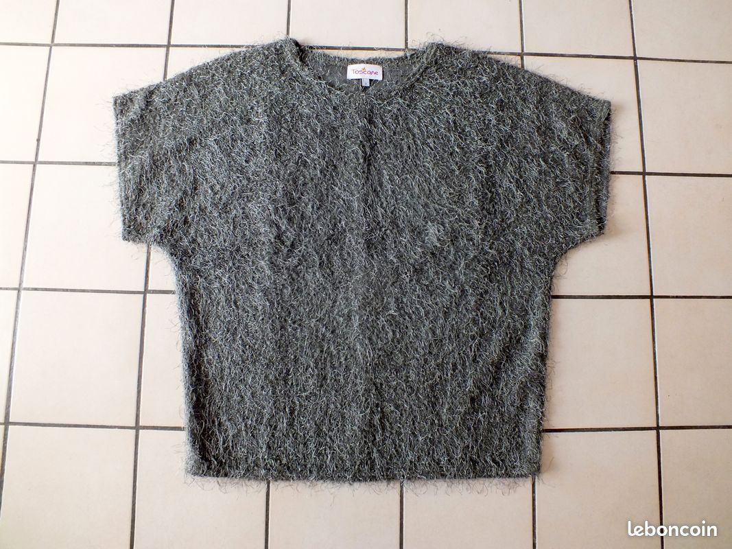 Haut pull hiver gris sans manches TOSCANE femme taille 3 en TBE (image 1)