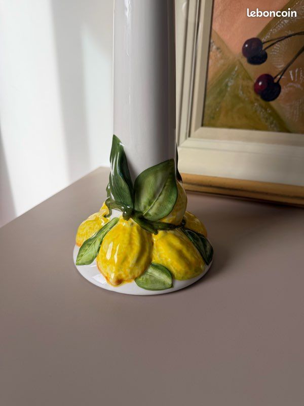 Bougeoir en céramique barbotine décor citron vintage (image 3)