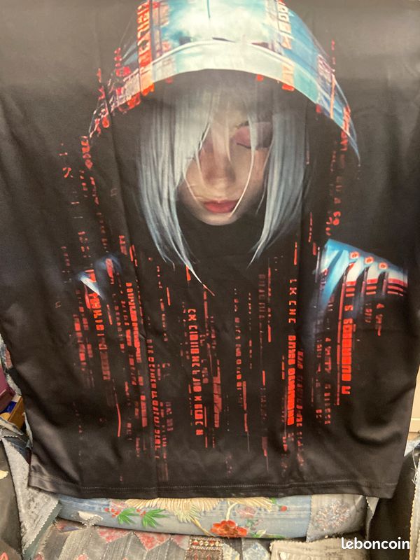 T-shirt imprimé fille cyberpunk casquette néons neuf - taille XL - polyester manches courtes, motif urbain futuriste intégral, léger et respirant (image 11)