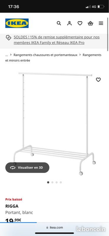 Portant/ porte vêtements Rigga Ikea blanc (image 2)