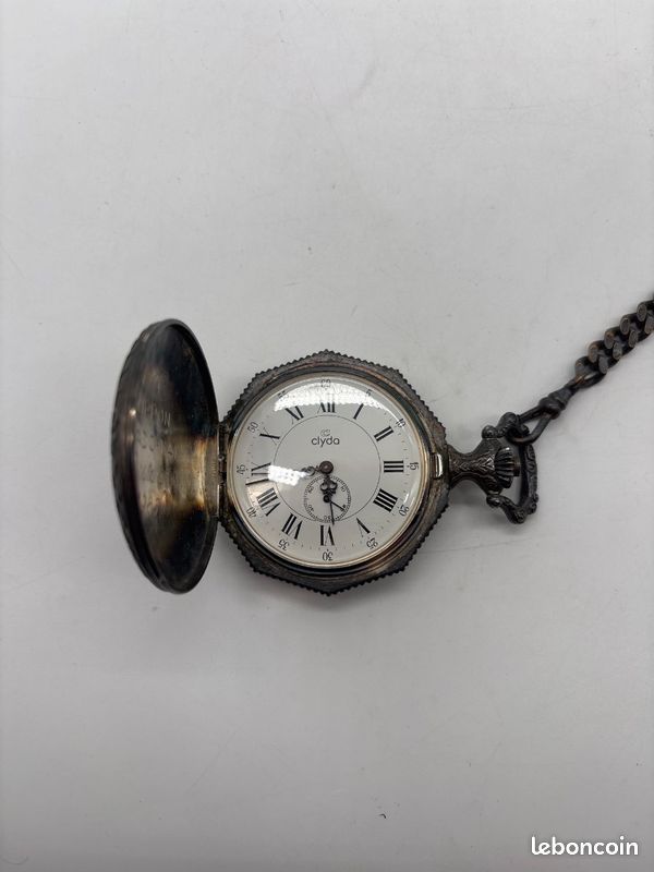 Montre à gousset Clyda ancienne avec chaîne cadran romain à restaurer #C68 (image 2)