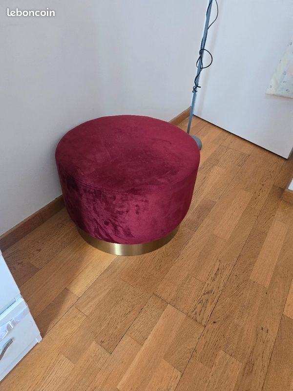 Pouf rond velours bordeau (image 1)