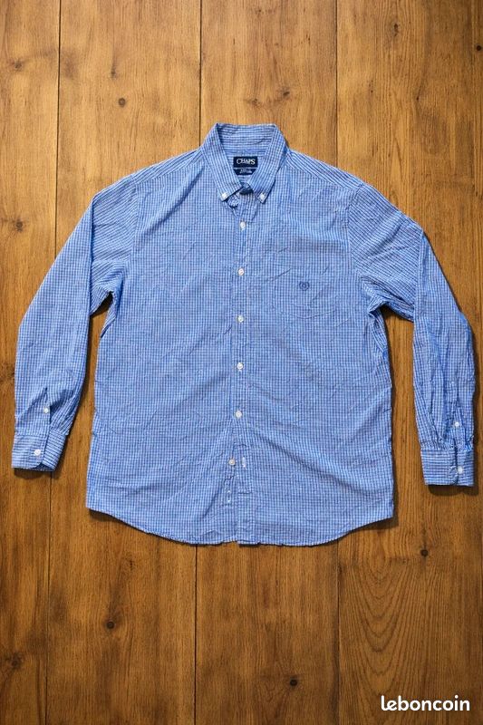 Chemise Homme Chaps Manches Longues - Rayures Bleu Jaune Blanc, Taille XL (Neuf Sans étiquettes)