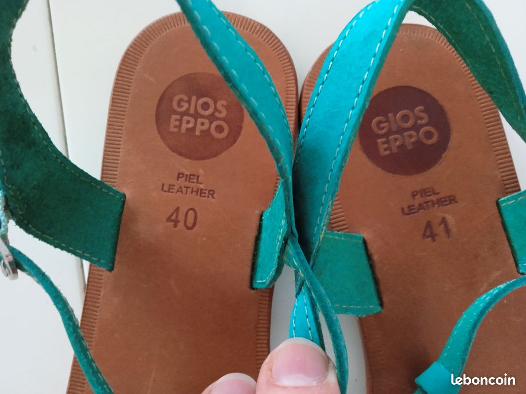 Jolies sandales vert turquoise en cuir t. 40/41 (image 6)