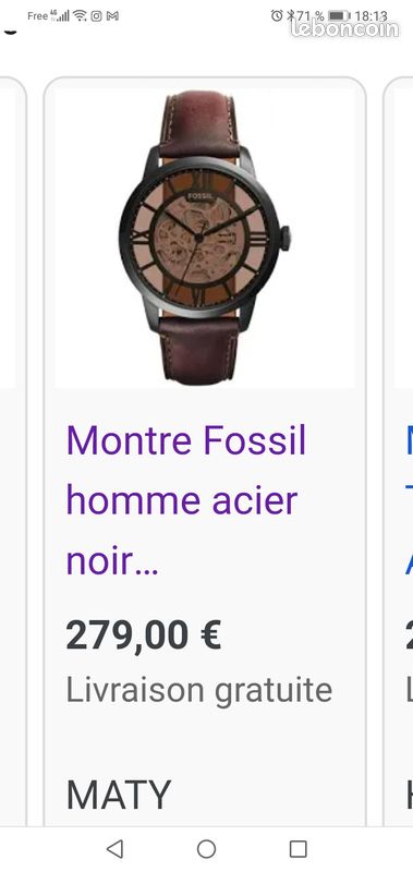 Maty Montre Fossil Homme Acier Noir Acier Inoxydable Montre