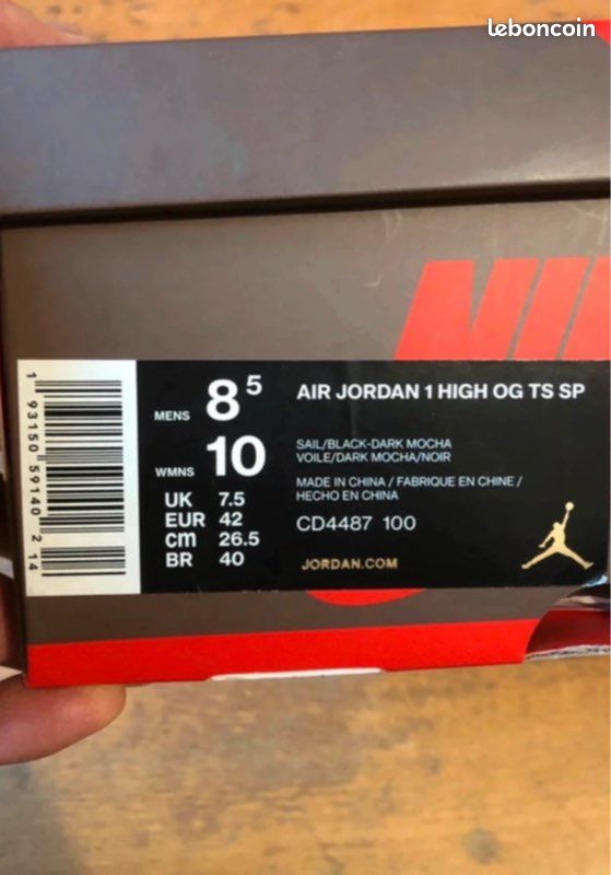 Sneakers Nike Air Jordan 1 Retro High x Travis Scott " Cactus Jack " , en excellent état , taille 42 (image 15)