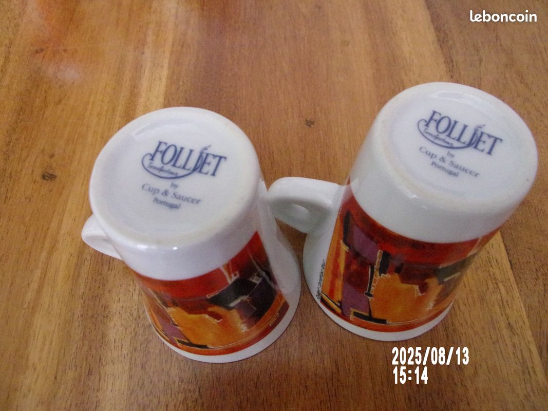 Folliet - Lot De 6 Tasses à Café Et Soucoupes - Nicole Blas - État Comme Neuf