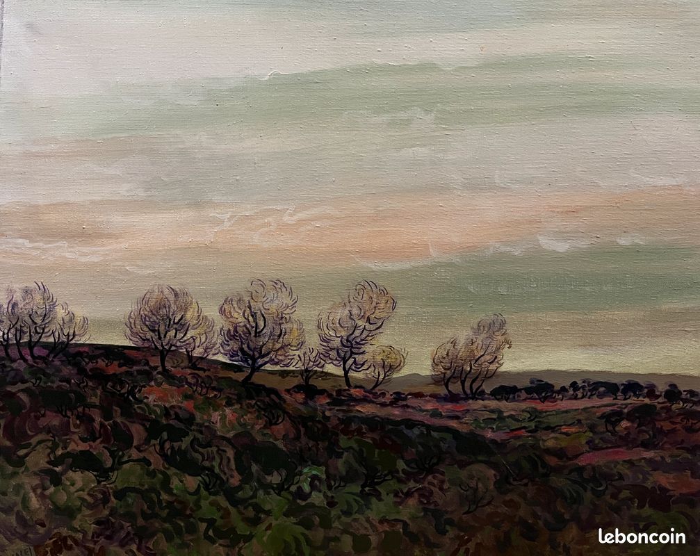 Tableau huile toile Haute Provence Allemagne-en-Provence Pierre Pascalet 1970 (image 2)
