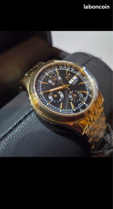 Montre RSW La Neuveville Sport Automatique - Boîtier 42mm Acier, Cadran Jaune, Bracelet Cuir - Neuf Avec étuis Et Garantie 2 Ans