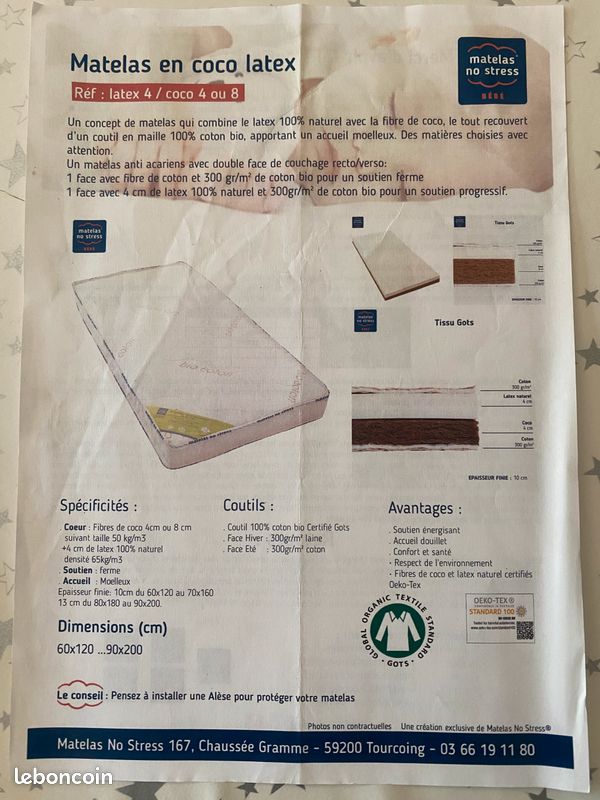 Matelas bébé bio 70x140 avec alaise fabriqué en France (image 4)