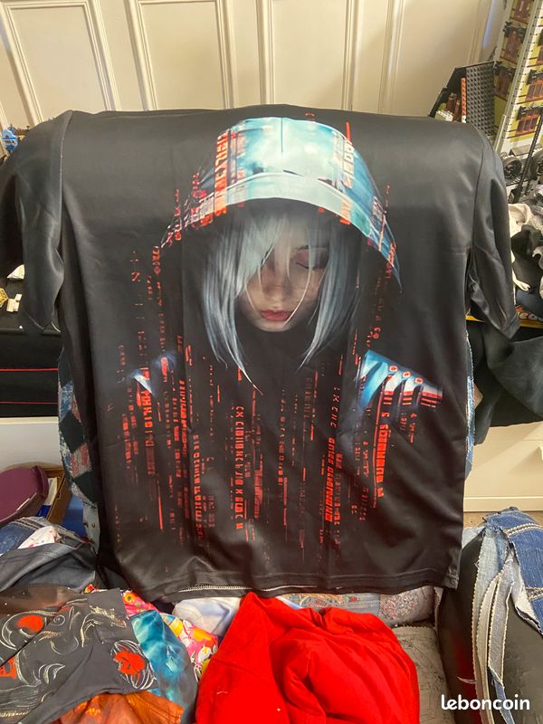 T-shirt imprimé fille cyberpunk casquette néons neuf - taille XL - polyester manches courtes, motif urbain futuriste intégral, léger et respirant (image 13)