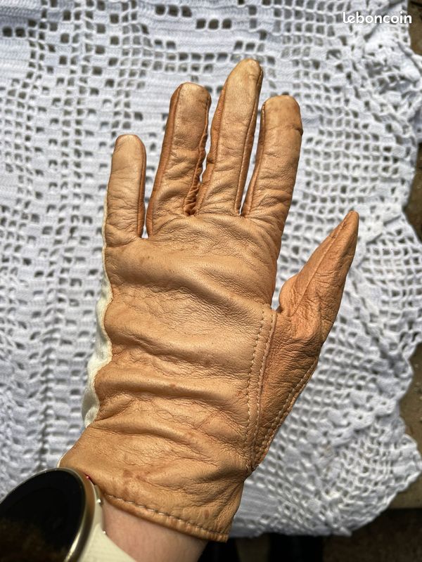 Joli gants camel en cuir et tissu (image 1)